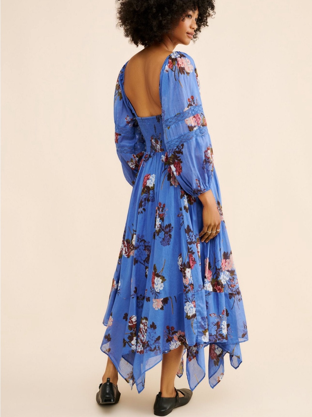 Free People Morning Glory Maxi Dress Blue Floral Maxi Dress Smocked NWT wedding - Picture 2 of 11